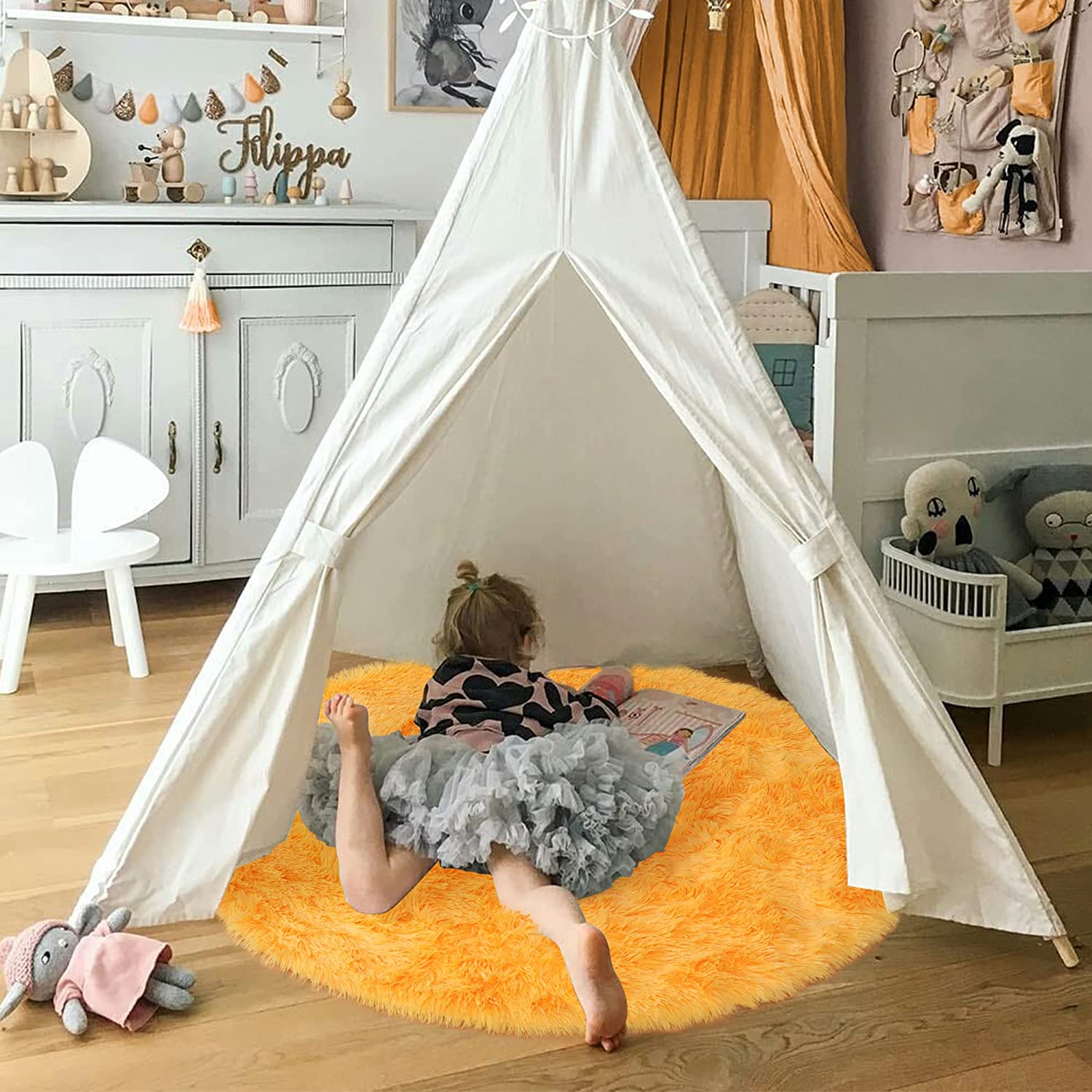Alfombra redonda naranja suave - Kids Outdoor Teepee reseña y precio